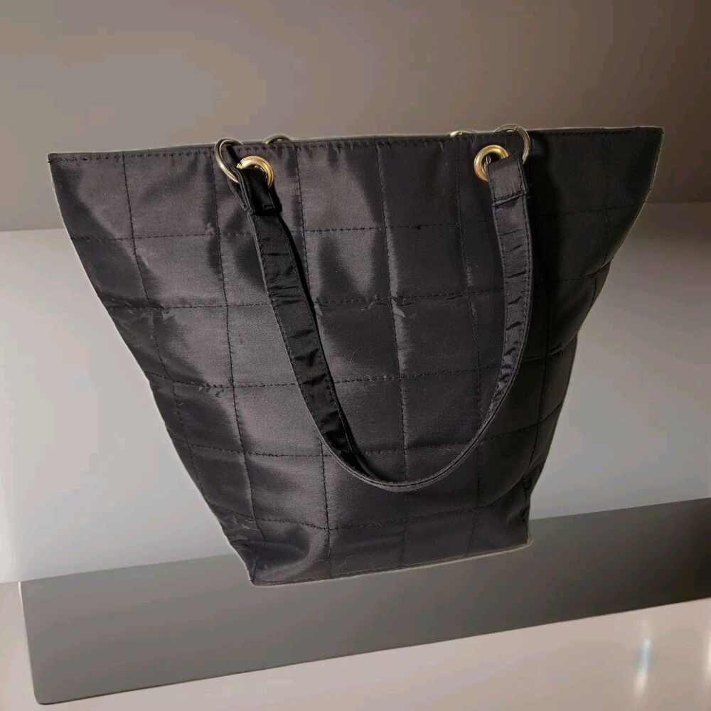 Jones New York Quilted Lined Handbag Tote Black Shopper Double Handle Zipper
